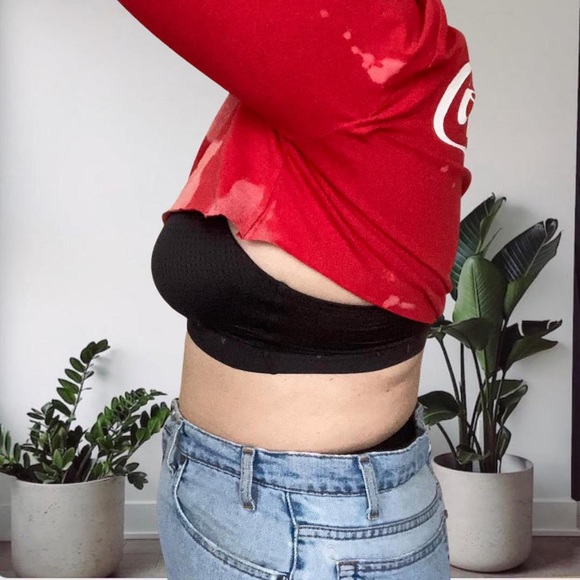 Coca Cola Reworked Cropped Long Sleeve Tee Bleached Red Medium - Picture 3 of 8